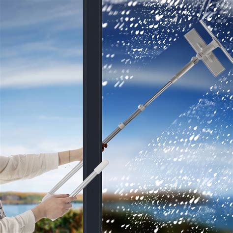 Window Cleaner Glass Cleaning Brush Tool with 180 Squeegee Head Extension Pole Microfiber Cloth ...