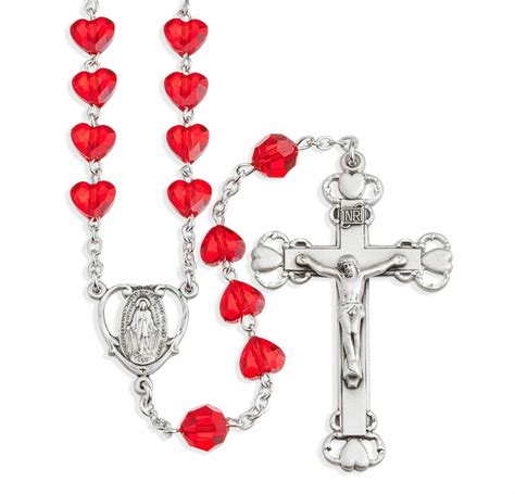 Sterling Silver Rosary Hand Made with Swarovski Crystal 8mm Red Heart ...