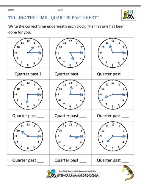 Clock Worksheet - Quarter Past and Quarter to