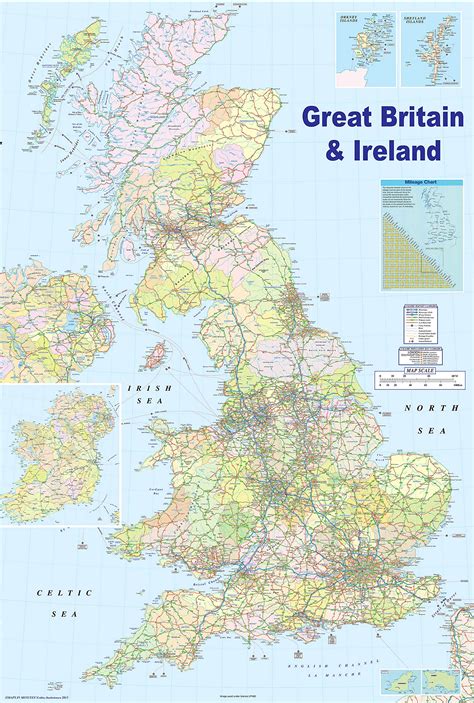 Buy HUGE LAMINATED / ENCAPSULATED Of The UK British Isles GB Road Measures 36 x 24 inches (91.5 ...