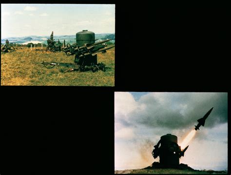 A composite view of a Rapier surface-to-air anti-aircraft missile system deployed in a tactical ...