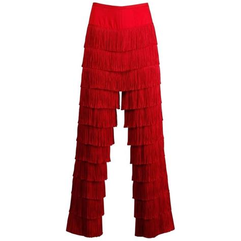 Epic 1960s Vintage Bright Red Tiered Fringe Pants or Trousers | Parisian chic style outfits ...