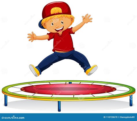 Happy Boy Jumping on Trampoline Stock Vector - Illustration of ...