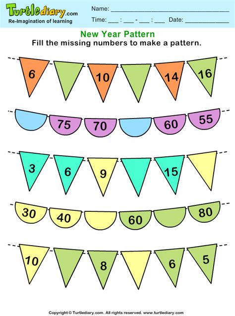 Recognize Number Patterns and Complete Them | Turtle Diary Worksheet