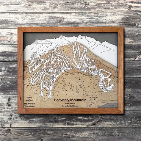 Heavenly Mountain Ski Trail Map | 3D Wooden Ski Trail Map Art – Slopes Mountain Art