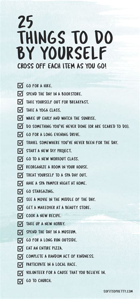 25 Things to do By Yourself (+Printable Checklist) | Self care ...