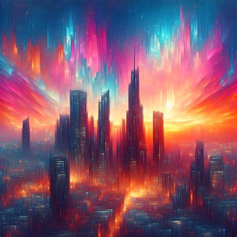 Vibrant Cyberpunk Sunset: Ethereal Cityscape in Impressionist Style | AI Art Generator | Easy ...