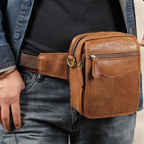 Leather Belt Pouch Mens Small Cases Waist Bag Hip Pack Fanny Pack for