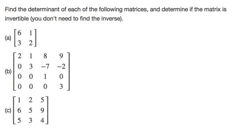 Solved Find the determinant of each of the following | Chegg.com