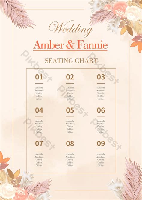 Watercolor Floral Wedding Seating Chart Template | PSD Free Download ...