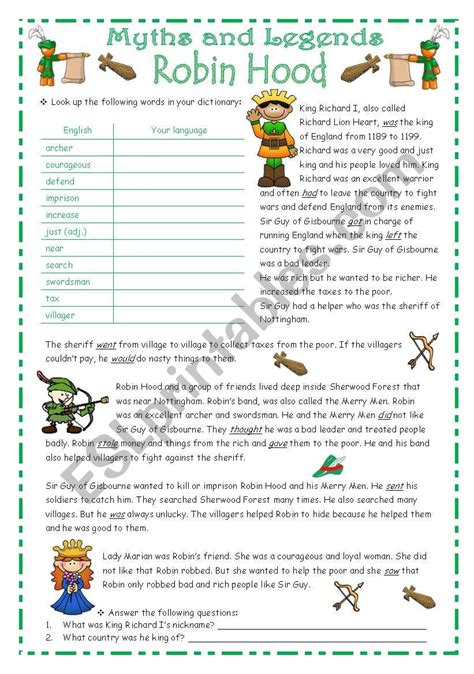 Myths And Legends Worksheets