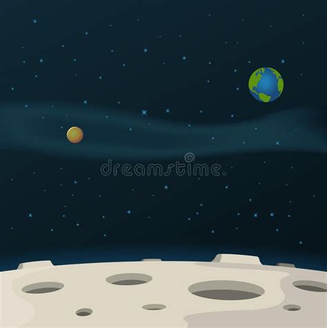 Moon Surface. Illustration of a cartoon moon surface with galaxy, milky ...