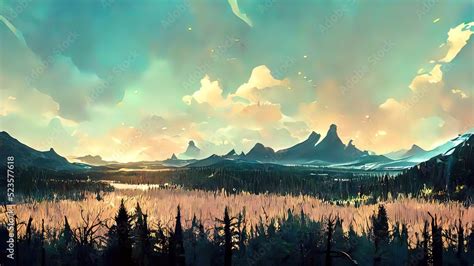 Forest and mountains digital painting. 4K background, wallpaper of ...