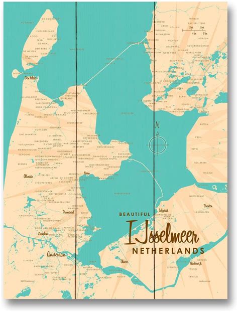 Amazon.com: IJsselmeer Netherlands Map Wood Art Print from Illustration by Lakebound 9" x 12 ...