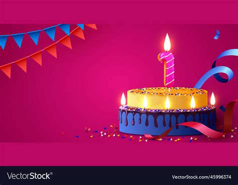 1 year anniversary cake with burning candles Vector Image