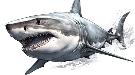 Painted Illustration Of A White Great White Shark Background, Shark Pictures Printable, Shark ...