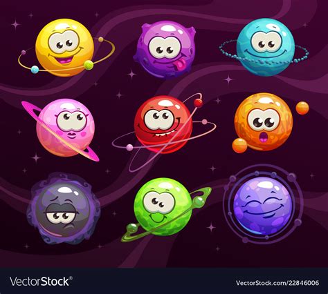 Funny cartoon colorful comic emoji planets set Vector Image