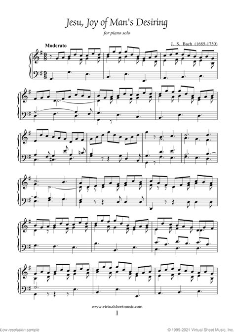 Bach - Jesu, Joy of Man's Desiring sheet music for piano solo