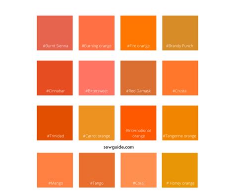 130 Shades Of Orange Color With Names, Hex, RGB, CMYK Codes Color ...
