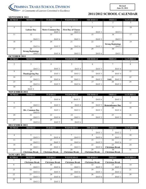 2000/2001 SCHOOL CALENDAR - Pembina Trails School Division