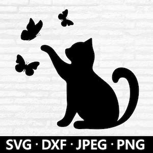 Cat With Butterfly SVG Cat SVG Files for Silhouette Kitten - Etsy