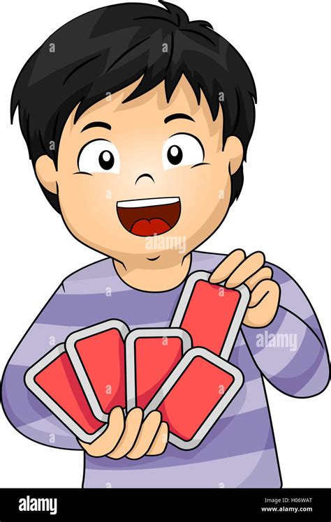 Illustration of a Little Boy Playing with Cards Stock Photo - Alamy