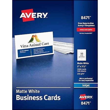 Amazon.com : Avery Printable Business Cards, Inkjet Printers, 1,000 Cards, 2 x 3.5, Clean Edge ...