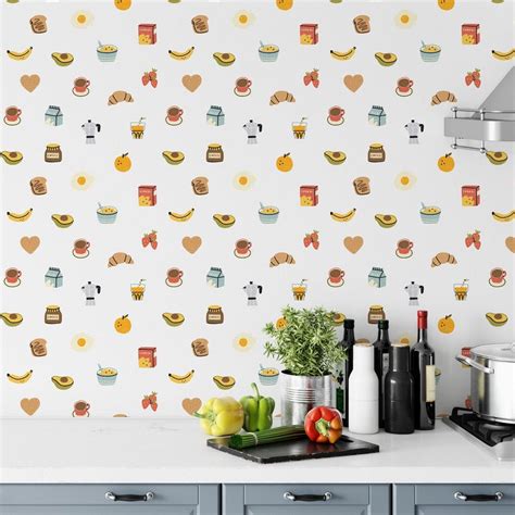 Cute Kitchen Wallpaper. Removable Wallpaper. Peel and Stick Wallpaper. Food. Kitchen. Avocado ...