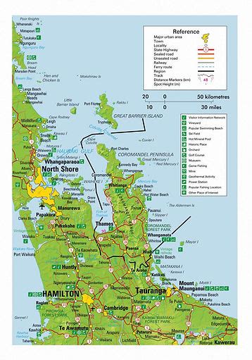 Coromandel Peninsula Map, North Island New Zealand, New Zealand.