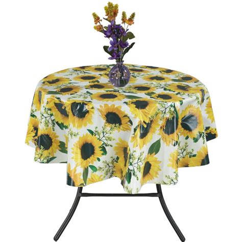 Ottomanson Vinyl Tablecloth Sunflower Design Indoor & Outdoor Non-Woven Backing Tablecloth, 55 ...