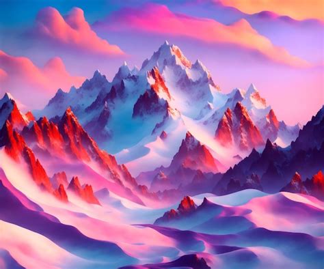 Premium AI Image | Dreamy pink and purple snow mountains