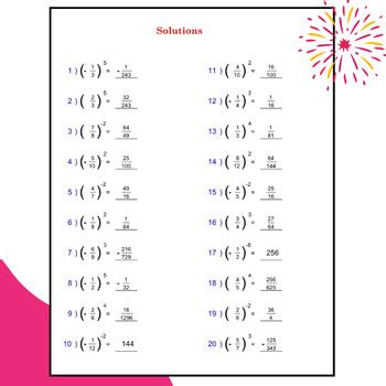 New Year's Fraction with Exponents Evaluation Worksheet Math No Prep #toast23