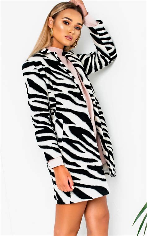 Karen Faux Fur Zebra Coat in Black/white | ikrush