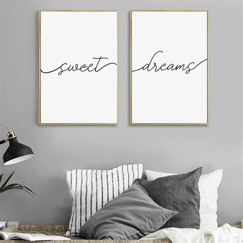 Sweet Dreams Print Typography Poster Bedroom Decor , Modern Black and ...