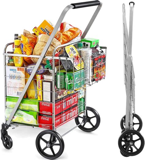 Wellmax Shopping Cart with Wheels, Metal Grocery Cart with Wheels ...