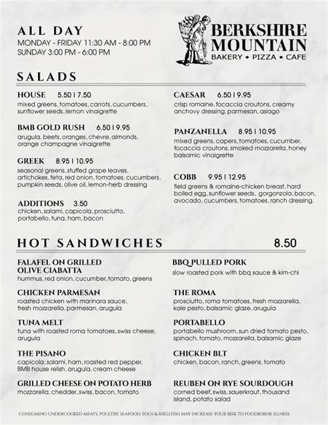 Pittsfield Pizza Cafe Menu – Berkshire Mountain Bakery