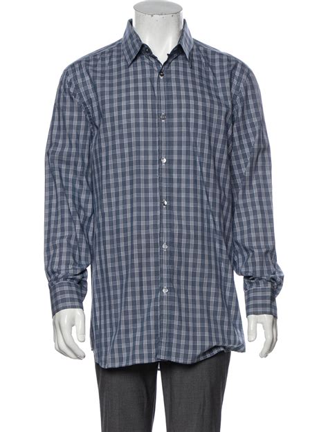 Burberry London Plaid Print Long Sleeve Shirt - Blue Casual Shirts ...