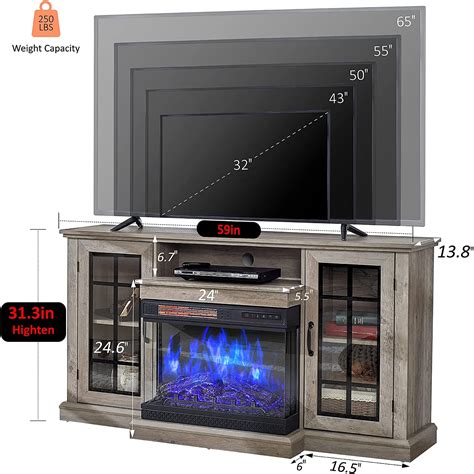 AMERLIFE 3-Sided Glass Fireplace TV Stand Console Table with 59 ...