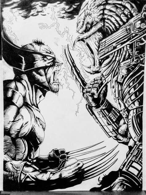 Wolverine Vs Predator ink no colour version by SamuaiKnox on DeviantArt