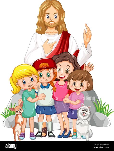 Jesús y los niños sobre la ilustración de fondo blanco Imagen Vector de stock - Alamy