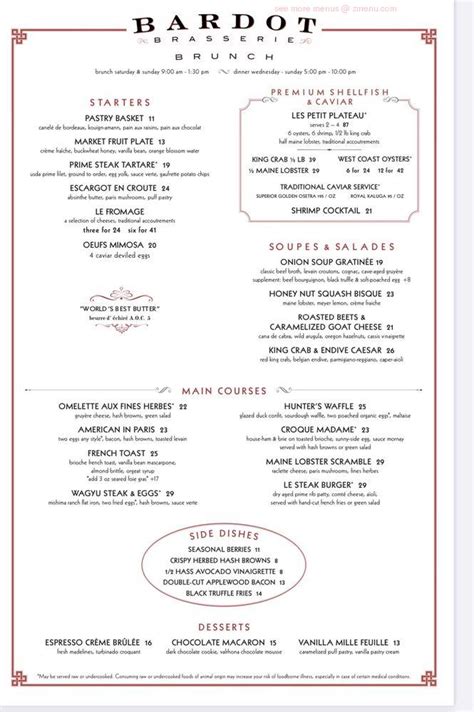 Menu at Bardot Brasserie, Las Vegas, 3730 S Las Vegas Blvd