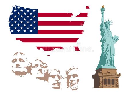 Set of American Symbols in the Form of the Statue of Liberty Stock ...