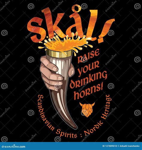 Drinking Viking Horn. Scandinavian Drinking Viking Horn With Beer And Scandinavian Phrase Used ...