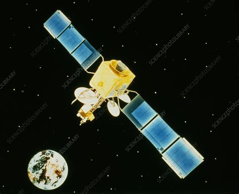 Artwork of Intelsat-V communications satellite. - Stock Image - S710/0019 - Science Photo Library