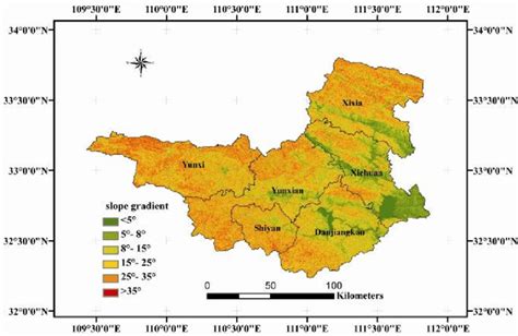 Slope gradient classification map of the study area. | Download Scientific Diagram