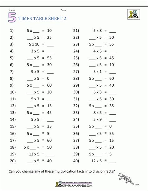 20 Times Table Sheet - Free Printable