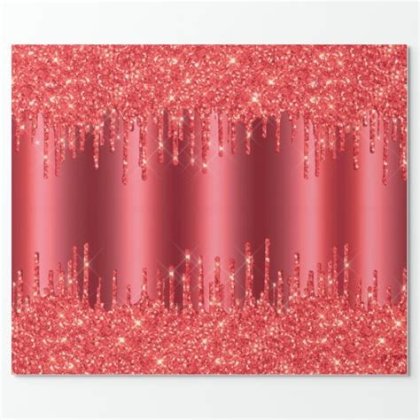 Christmas Red Metallic Dripping Glitter Holiday Wrapping Paper | Zazzle