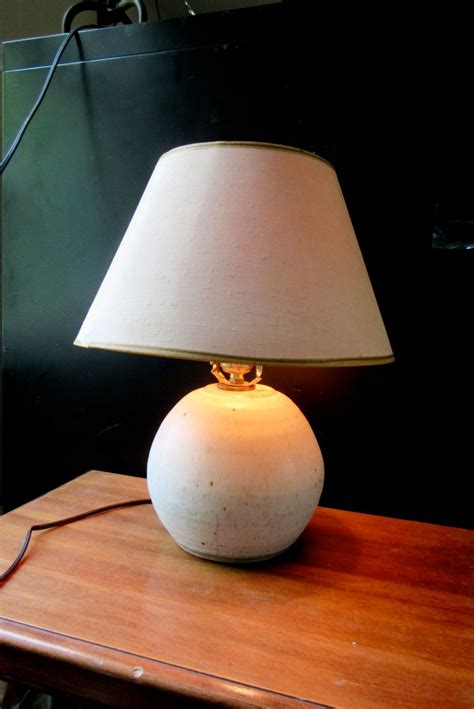 Mid Century Ceramic Lamp - Stoneware - Round - Modern Table Lamp - White Stoneware Lamp ...