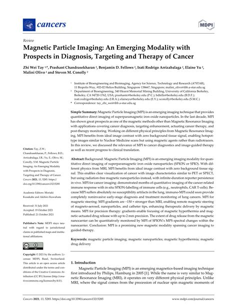 (PDF) Magnetic Particle Imaging: An Emerging Modality with Prospects in Diagnosis, Targeting and ...