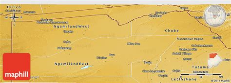 Physical Panoramic Map of Maun Region